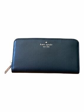 Kate Spade Leila Large Continental Wallet Black Pebbled Leather Zip Around